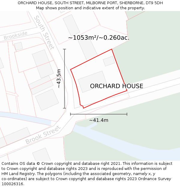 ORCHARD HOUSE, SOUTH STREET, MILBORNE PORT, SHERBORNE, DT9 5DH: Plot and title map