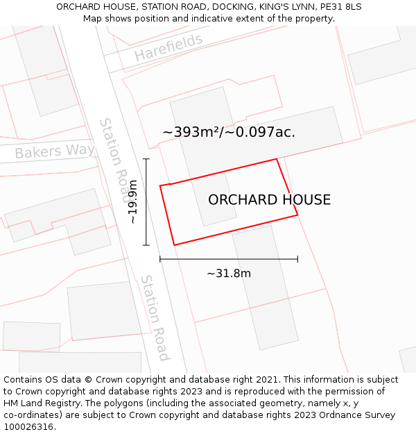 ORCHARD HOUSE, STATION ROAD, DOCKING, KING'S LYNN, PE31 8LS: Plot and title map