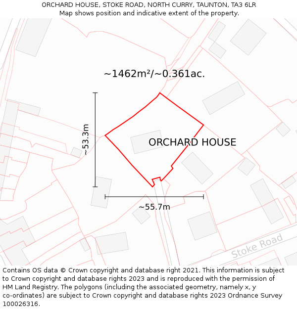 ORCHARD HOUSE, STOKE ROAD, NORTH CURRY, TAUNTON, TA3 6LR: Plot and title map