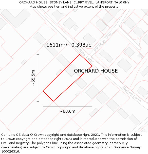 ORCHARD HOUSE, STONEY LANE, CURRY RIVEL, LANGPORT, TA10 0HY: Plot and title map