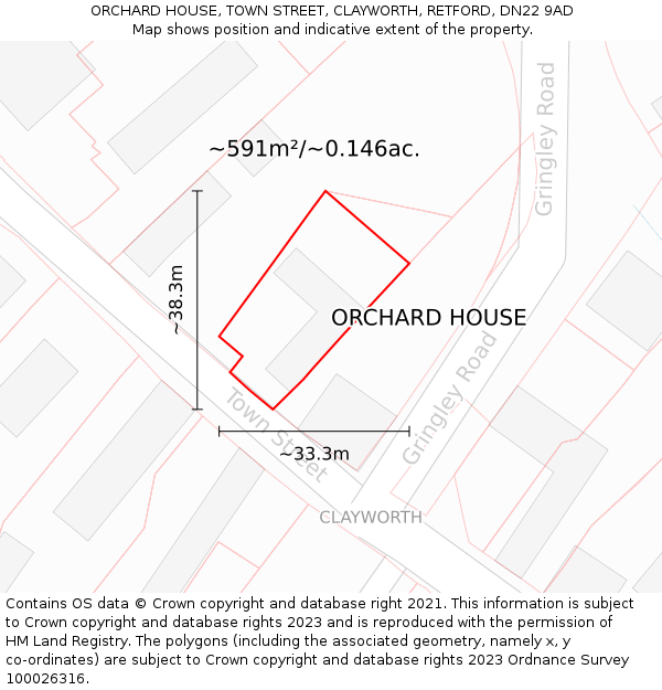 ORCHARD HOUSE, TOWN STREET, CLAYWORTH, RETFORD, DN22 9AD: Plot and title map