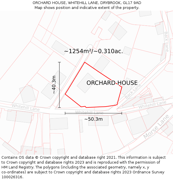 ORCHARD HOUSE, WHITEHILL LANE, DRYBROOK, GL17 9AD: Plot and title map