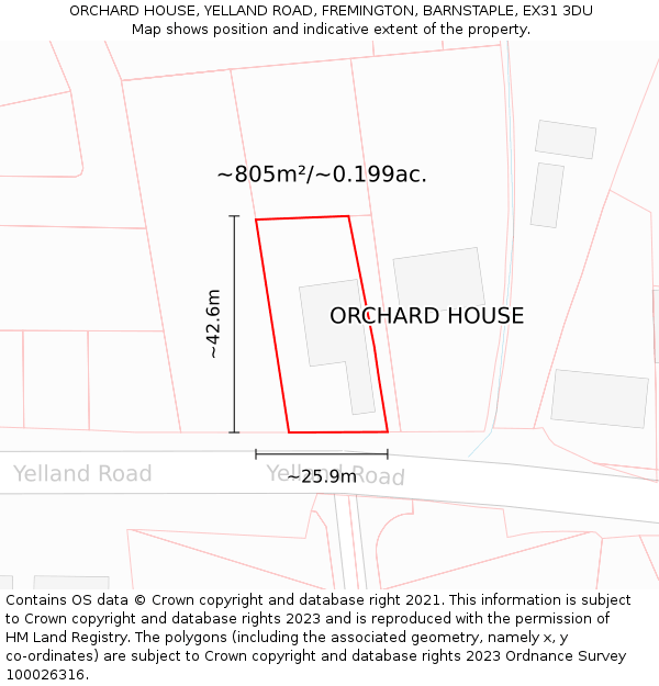 ORCHARD HOUSE, YELLAND ROAD, FREMINGTON, BARNSTAPLE, EX31 3DU: Plot and title map