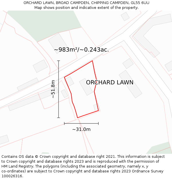 ORCHARD LAWN, BROAD CAMPDEN, CHIPPING CAMPDEN, GL55 6UU: Plot and title map