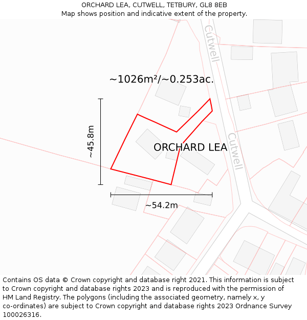 ORCHARD LEA, CUTWELL, TETBURY, GL8 8EB: Plot and title map