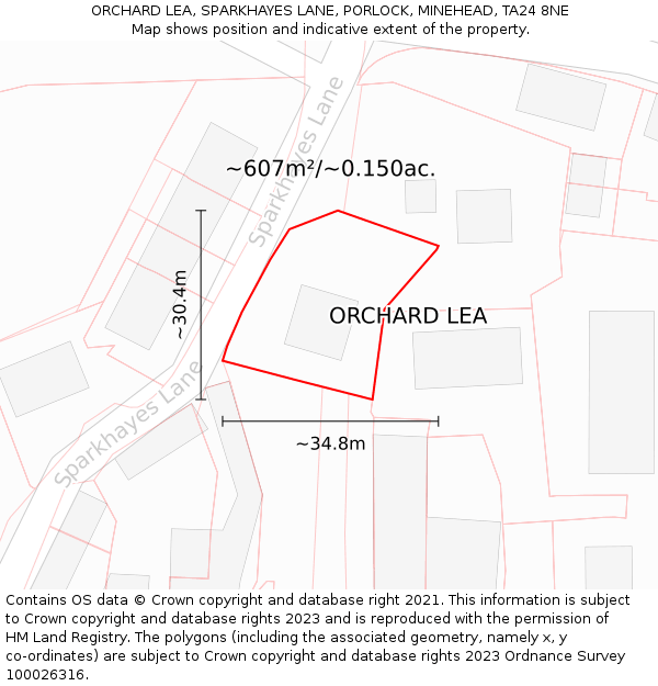 ORCHARD LEA, SPARKHAYES LANE, PORLOCK, MINEHEAD, TA24 8NE: Plot and title map