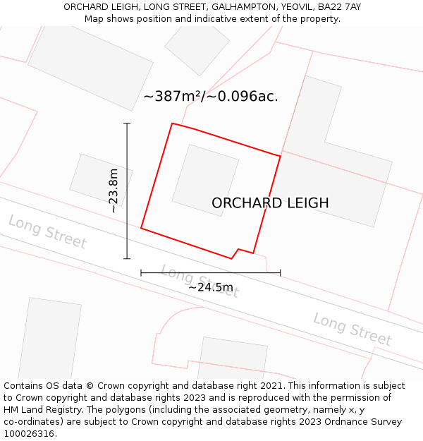 ORCHARD LEIGH, LONG STREET, GALHAMPTON, YEOVIL, BA22 7AY: Plot and title map