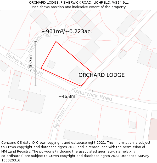 ORCHARD LODGE, FISHERWICK ROAD, LICHFIELD, WS14 9LL: Plot and title map