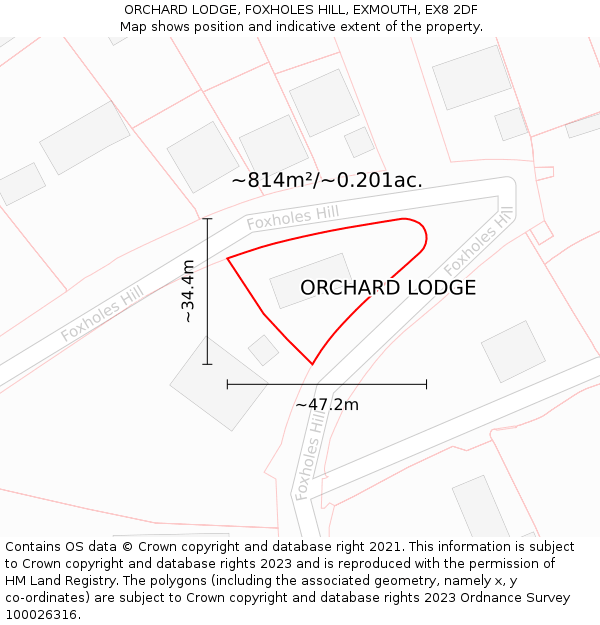 ORCHARD LODGE, FOXHOLES HILL, EXMOUTH, EX8 2DF: Plot and title map