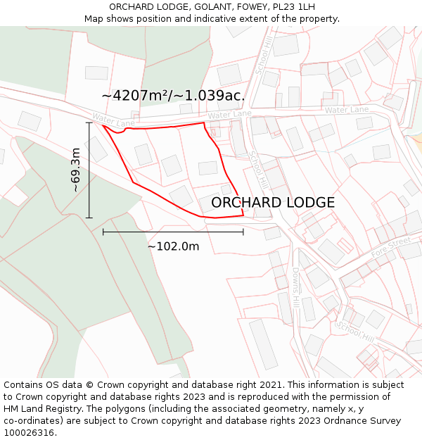 ORCHARD LODGE, GOLANT, FOWEY, PL23 1LH: Plot and title map