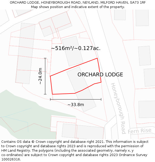 ORCHARD LODGE, HONEYBOROUGH ROAD, NEYLAND, MILFORD HAVEN, SA73 1RF: Plot and title map