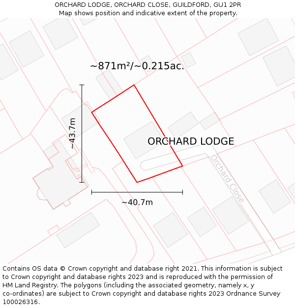 ORCHARD LODGE, ORCHARD CLOSE, GUILDFORD, GU1 2PR: Plot and title map