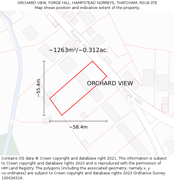 ORCHARD VIEW, FORGE HILL, HAMPSTEAD NORREYS, THATCHAM, RG18 0TE: Plot and title map