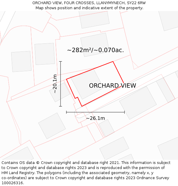 ORCHARD VIEW, FOUR CROSSES, LLANYMYNECH, SY22 6RW: Plot and title map