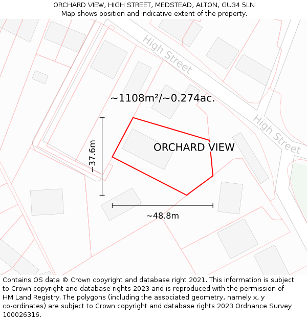 ORCHARD VIEW, HIGH STREET, MEDSTEAD, ALTON, GU34 5LN: Plot and title map