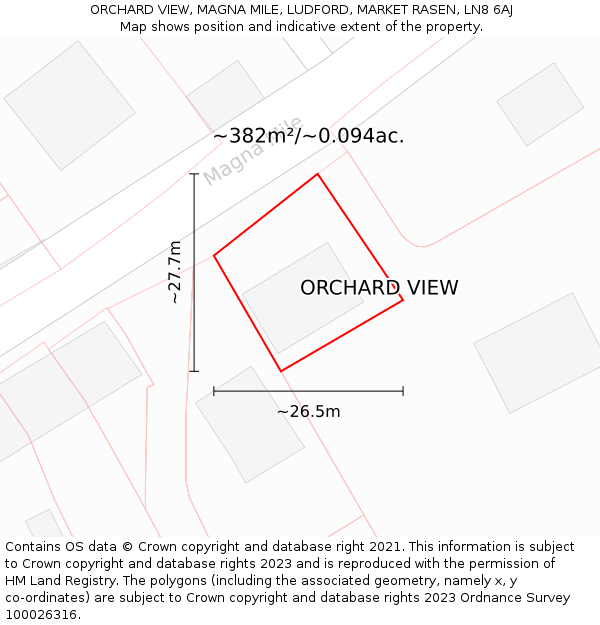 ORCHARD VIEW, MAGNA MILE, LUDFORD, MARKET RASEN, LN8 6AJ: Plot and title map