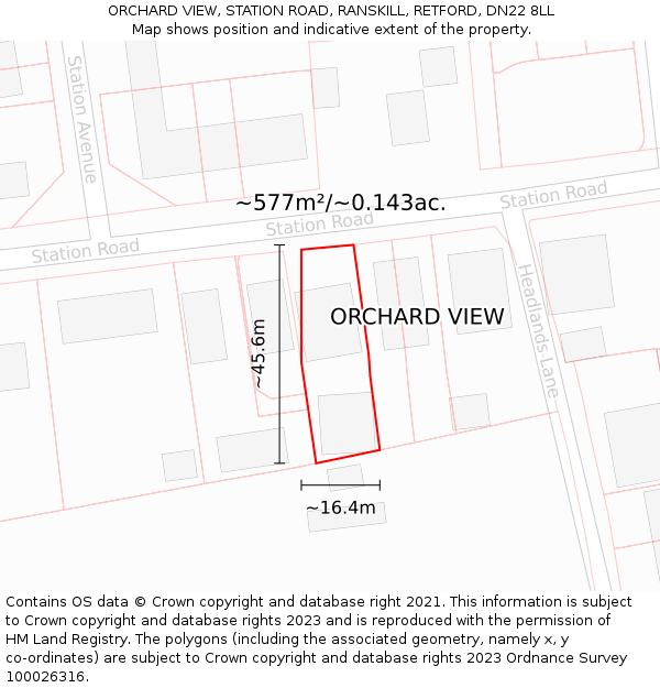 ORCHARD VIEW, STATION ROAD, RANSKILL, RETFORD, DN22 8LL: Plot and title map