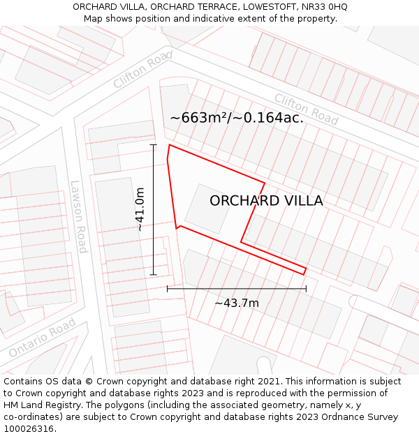 ORCHARD VILLA, ORCHARD TERRACE, LOWESTOFT, NR33 0HQ: Plot and title map