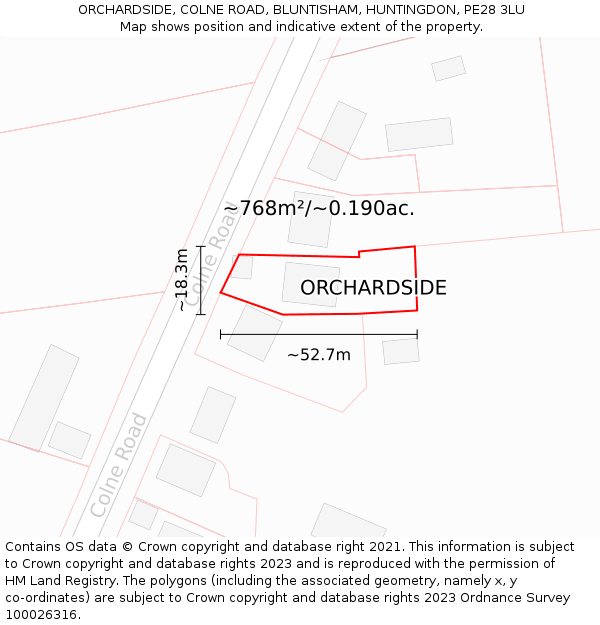 ORCHARDSIDE, COLNE ROAD, BLUNTISHAM, HUNTINGDON, PE28 3LU: Plot and title map