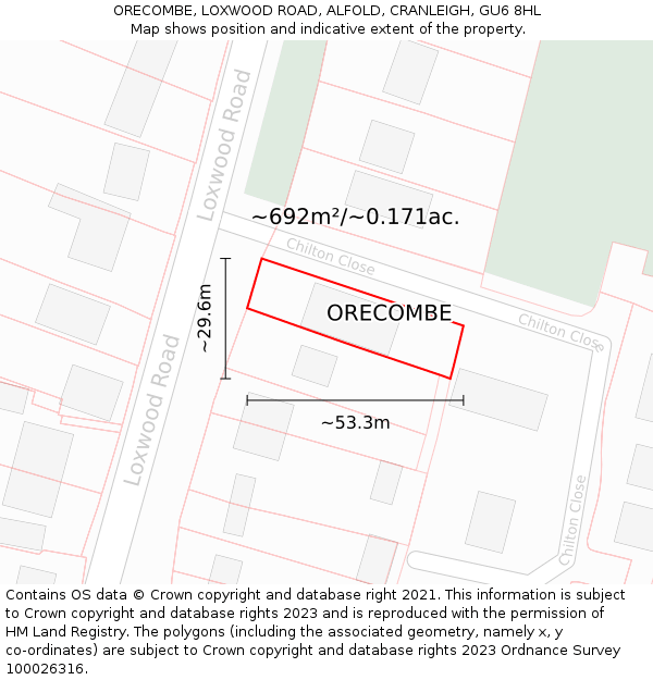 ORECOMBE, LOXWOOD ROAD, ALFOLD, CRANLEIGH, GU6 8HL: Plot and title map