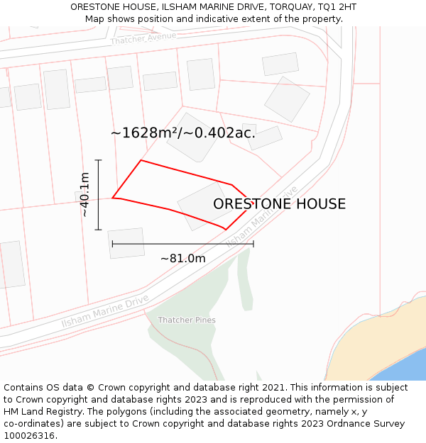 ORESTONE HOUSE, ILSHAM MARINE DRIVE, TORQUAY, TQ1 2HT: Plot and title map