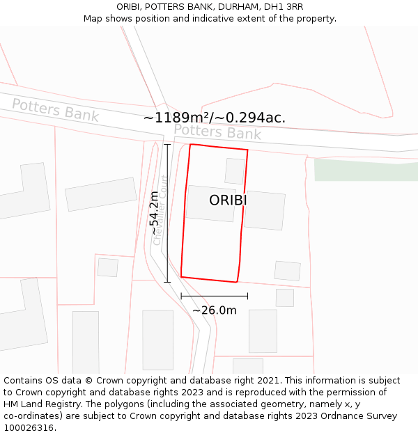 ORIBI, POTTERS BANK, DURHAM, DH1 3RR: Plot and title map