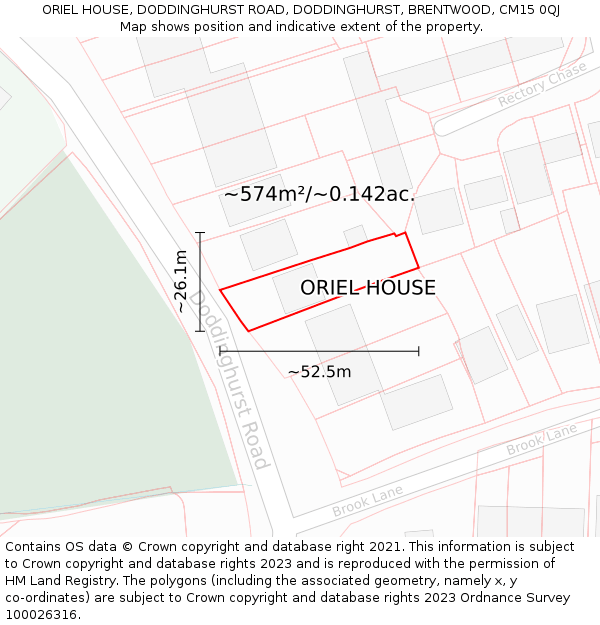 ORIEL HOUSE, DODDINGHURST ROAD, DODDINGHURST, BRENTWOOD, CM15 0QJ: Plot and title map