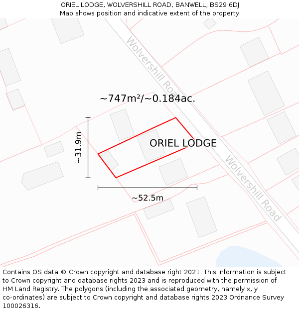 ORIEL LODGE, WOLVERSHILL ROAD, BANWELL, BS29 6DJ: Plot and title map