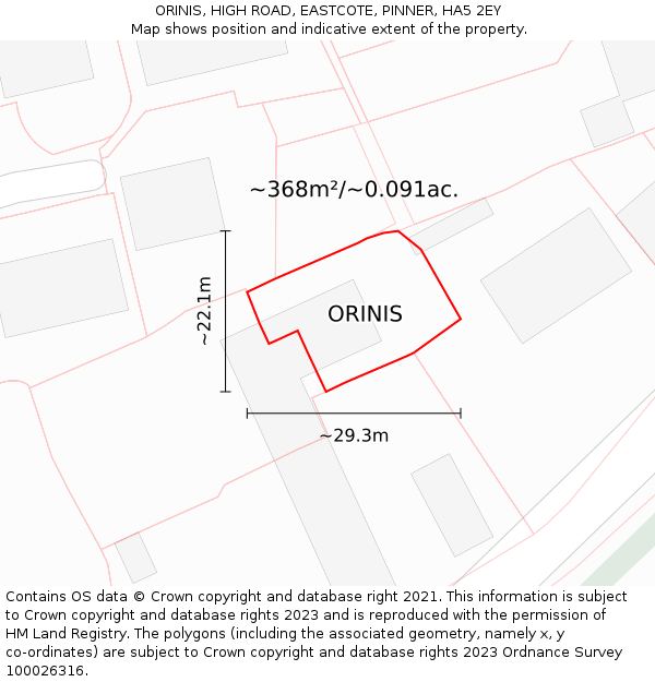 ORINIS, HIGH ROAD, EASTCOTE, PINNER, HA5 2EY: Plot and title map