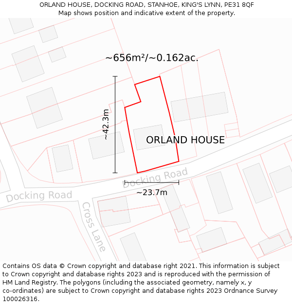 ORLAND HOUSE, DOCKING ROAD, STANHOE, KING'S LYNN, PE31 8QF: Plot and title map