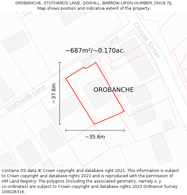 OROBANCHE, STOTHARDS LANE, GOXHILL, BARROW-UPON-HUMBER, DN19 7JL: Plot and title map