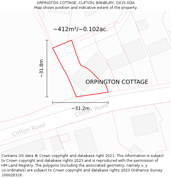 ORPINGTON COTTAGE, CLIFTON, BANBURY, OX15 0QA: Plot and title map