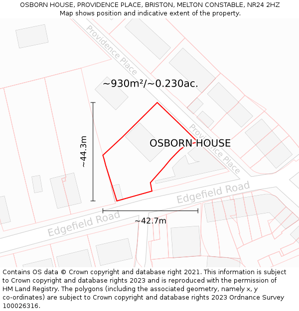 OSBORN HOUSE, PROVIDENCE PLACE, BRISTON, MELTON CONSTABLE, NR24 2HZ: Plot and title map