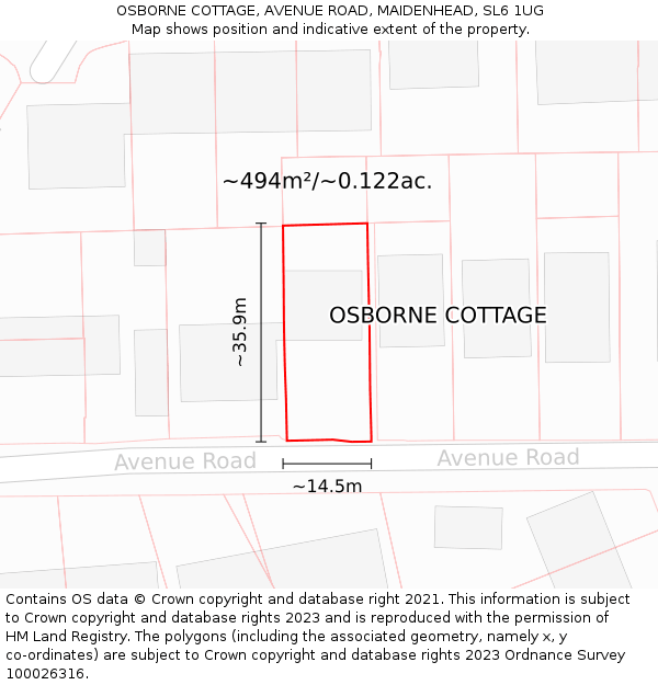 OSBORNE COTTAGE, AVENUE ROAD, MAIDENHEAD, SL6 1UG: Plot and title map