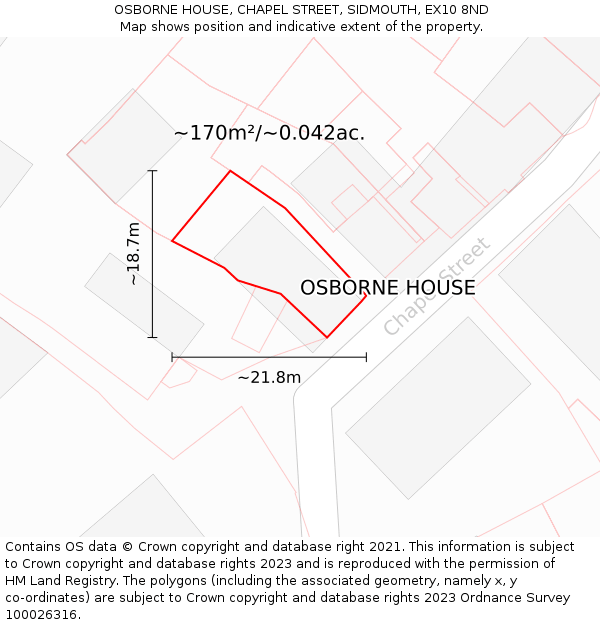 OSBORNE HOUSE, CHAPEL STREET, SIDMOUTH, EX10 8ND: Plot and title map