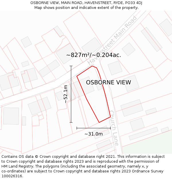 OSBORNE VIEW, MAIN ROAD, HAVENSTREET, RYDE, PO33 4DJ: Plot and title map