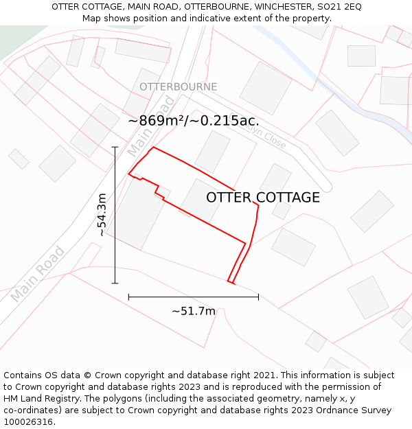 OTTER COTTAGE, MAIN ROAD, OTTERBOURNE, WINCHESTER, SO21 2EQ: Plot and title map