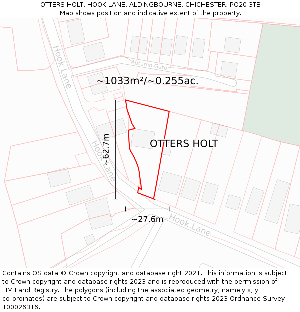 OTTERS HOLT, HOOK LANE, ALDINGBOURNE, CHICHESTER, PO20 3TB: Plot and title map