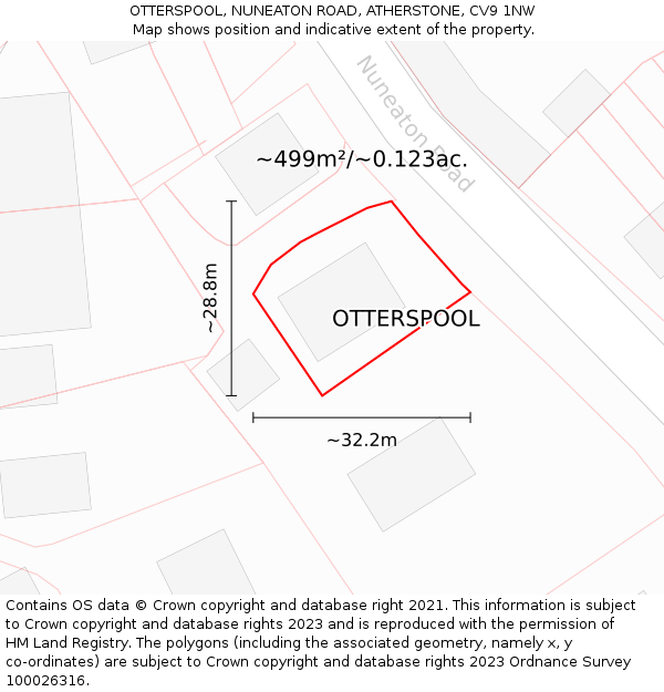 OTTERSPOOL, NUNEATON ROAD, ATHERSTONE, CV9 1NW: Plot and title map