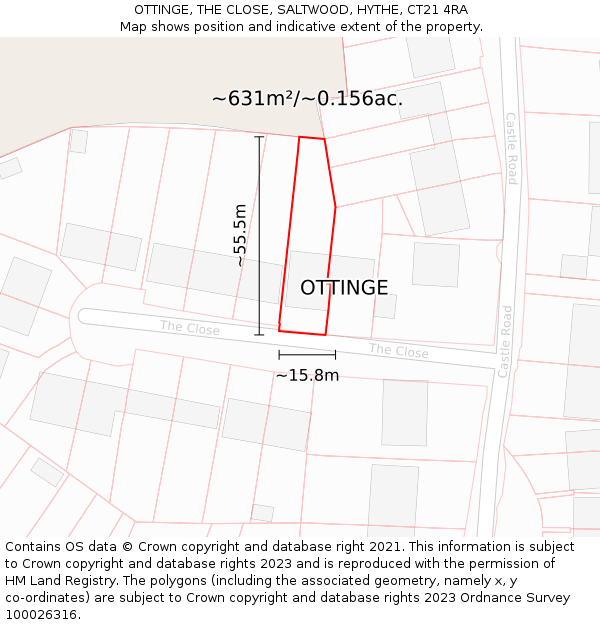 OTTINGE, THE CLOSE, SALTWOOD, HYTHE, CT21 4RA: Plot and title map