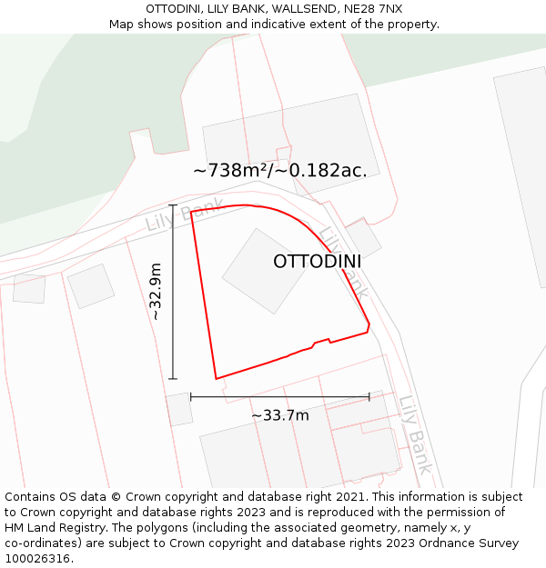 OTTODINI, LILY BANK, WALLSEND, NE28 7NX: Plot and title map