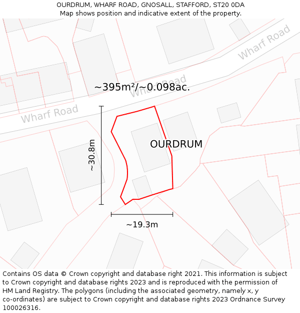 OURDRUM, WHARF ROAD, GNOSALL, STAFFORD, ST20 0DA: Plot and title map