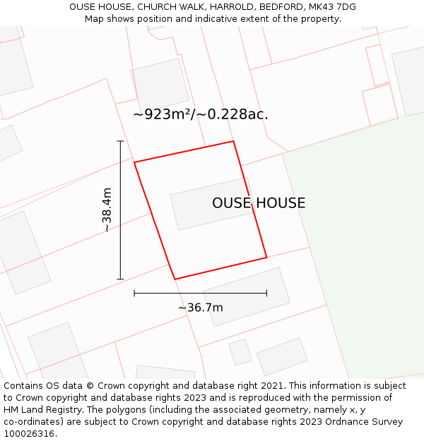 OUSE HOUSE, CHURCH WALK, HARROLD, BEDFORD, MK43 7DG: Plot and title map