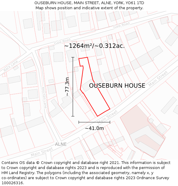 OUSEBURN HOUSE, MAIN STREET, ALNE, YORK, YO61 1TD: Plot and title map