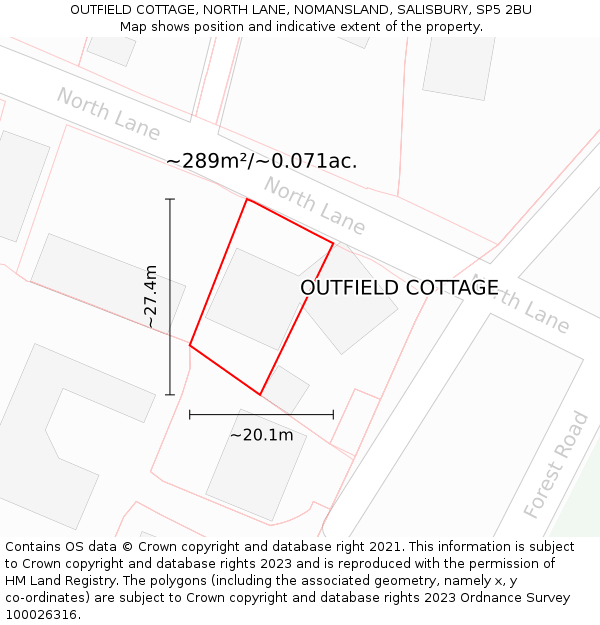 OUTFIELD COTTAGE, NORTH LANE, NOMANSLAND, SALISBURY, SP5 2BU: Plot and title map