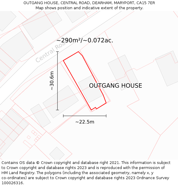 OUTGANG HOUSE, CENTRAL ROAD, DEARHAM, MARYPORT, CA15 7ER: Plot and title map