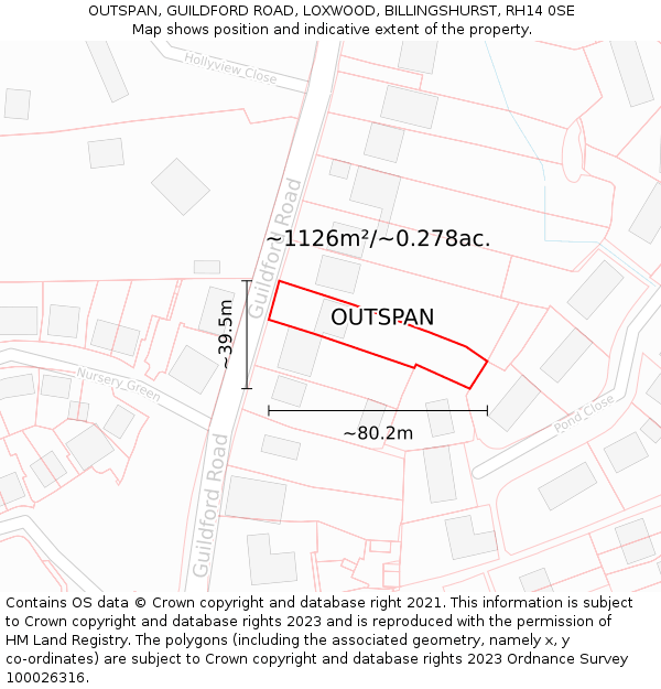 OUTSPAN, GUILDFORD ROAD, LOXWOOD, BILLINGSHURST, RH14 0SE: Plot and title map