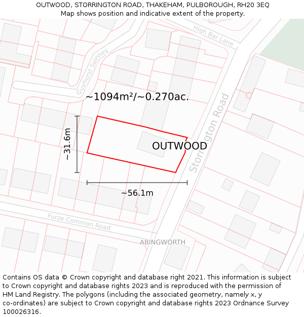 OUTWOOD, STORRINGTON ROAD, THAKEHAM, PULBOROUGH, RH20 3EQ: Plot and title map