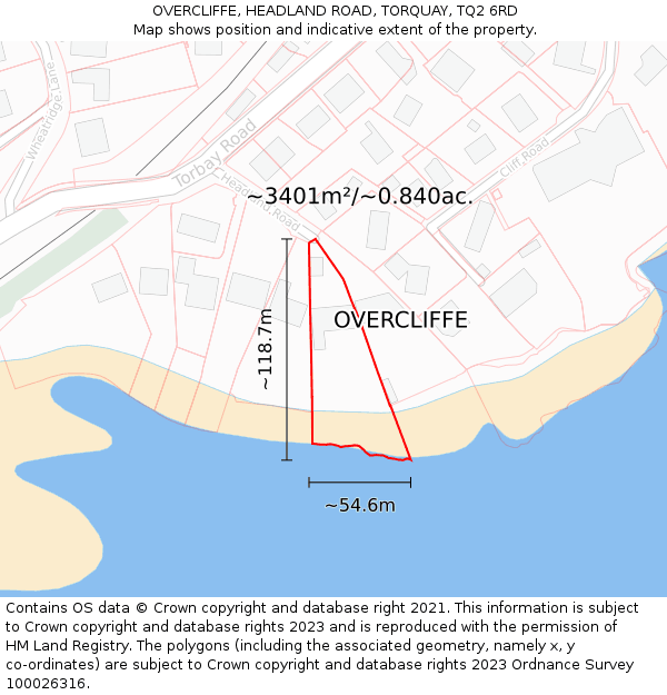 OVERCLIFFE, HEADLAND ROAD, TORQUAY, TQ2 6RD: Plot and title map