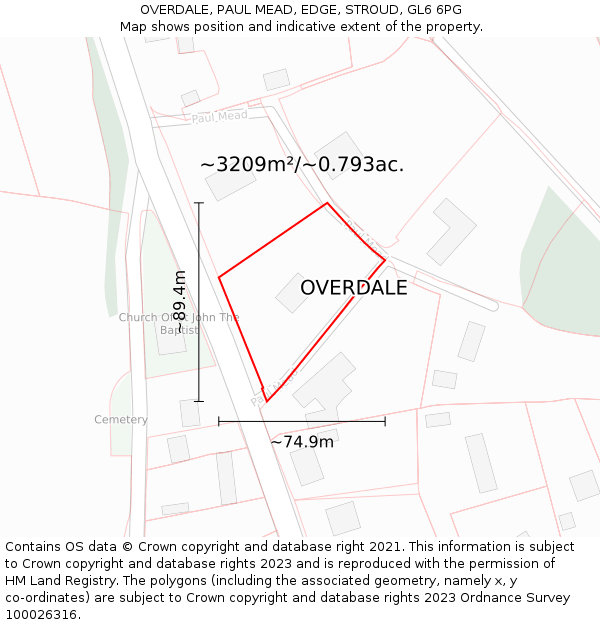 OVERDALE, PAUL MEAD, EDGE, STROUD, GL6 6PG: Plot and title map